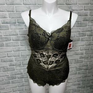 French Affair Womens 3X Push Up Underwire Lace Bodysuit Babydoll Teddy Lingerie